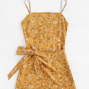 Open Back Wrap Daisy Print Cami Dress